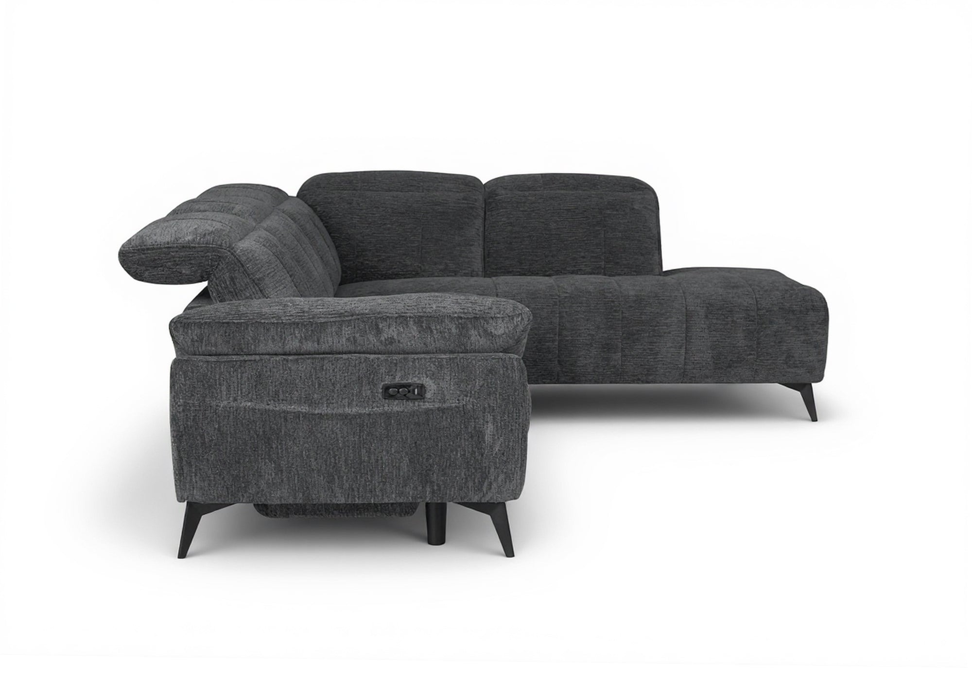 Canapé d'angle relax électrique en velours chiné gris SOLINA - Angle droit