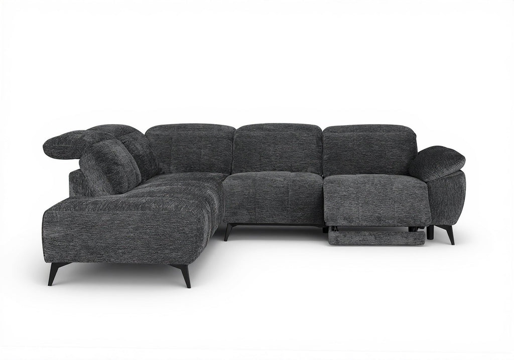 Canapé d'angle relax électrique en velours chiné gris SOLINA - Angle gauche