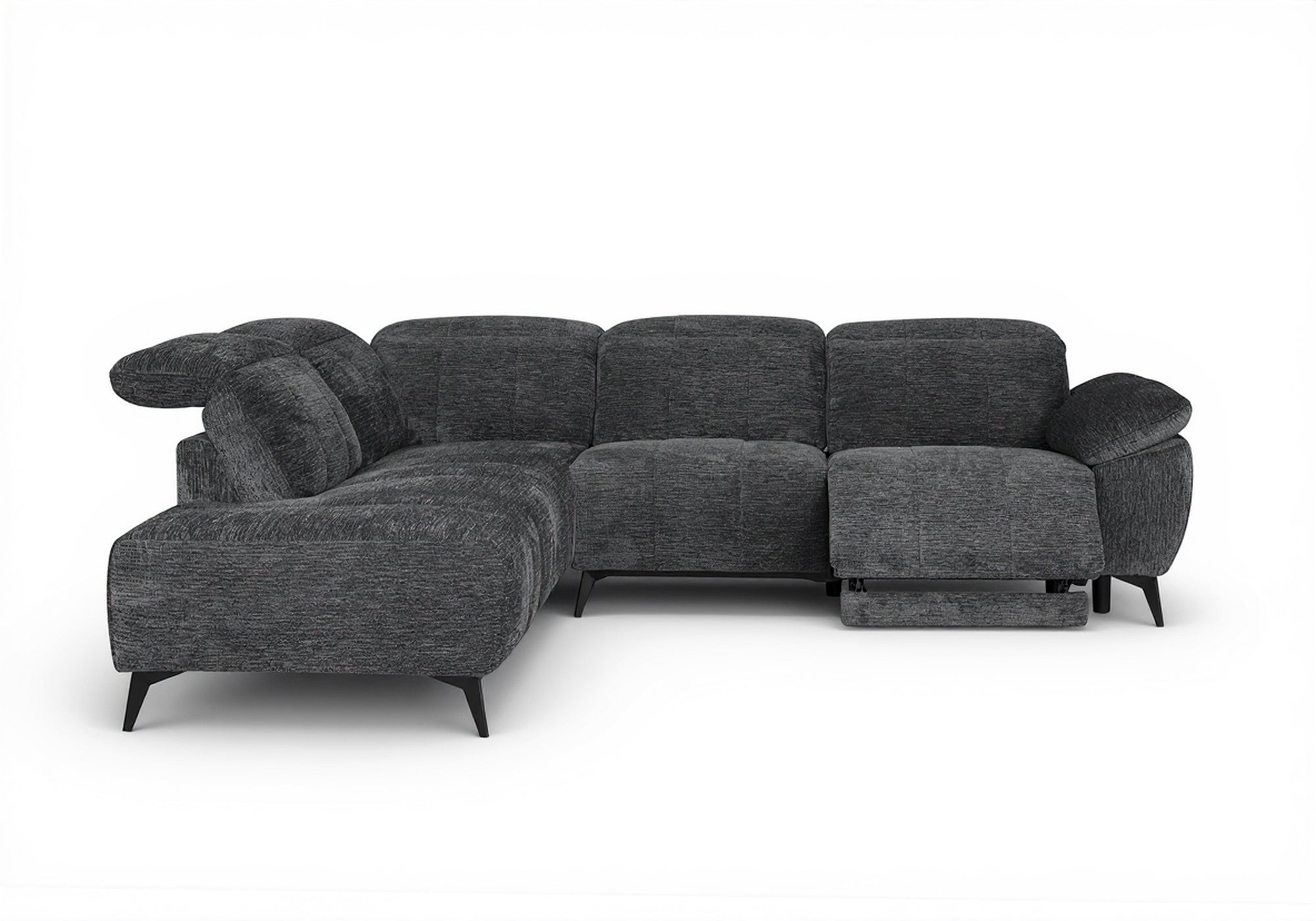 Canapé d'angle relax électrique en velours chiné gris SOLINA - Angle gauche