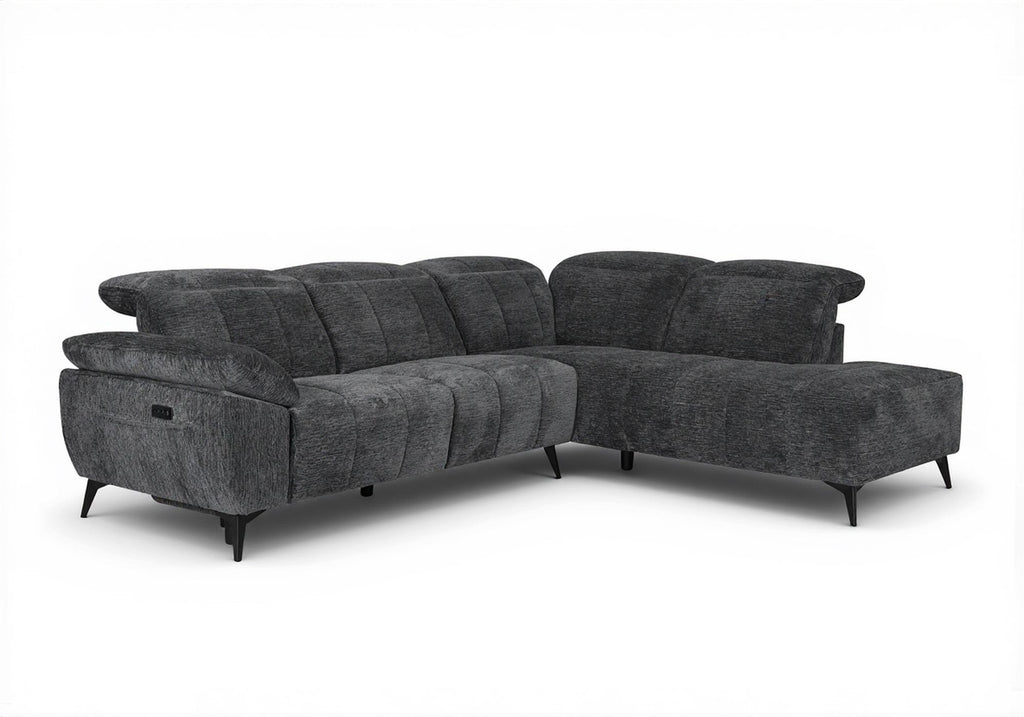 Canapé d'angle relax électrique en velours chiné gris SOLINA - Angle droit