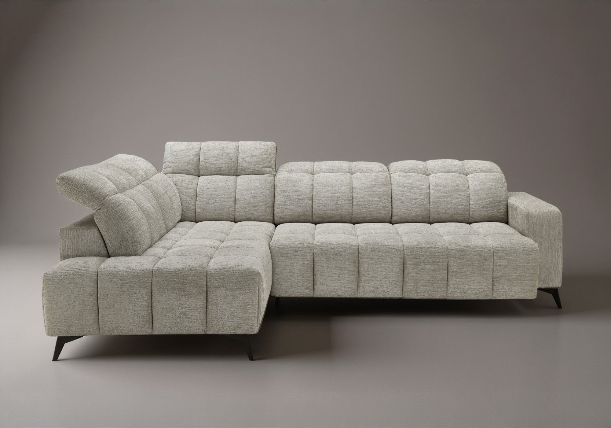 Canapé d'angle relax électrique en velours chiné beige ALVAR - Angle gauche