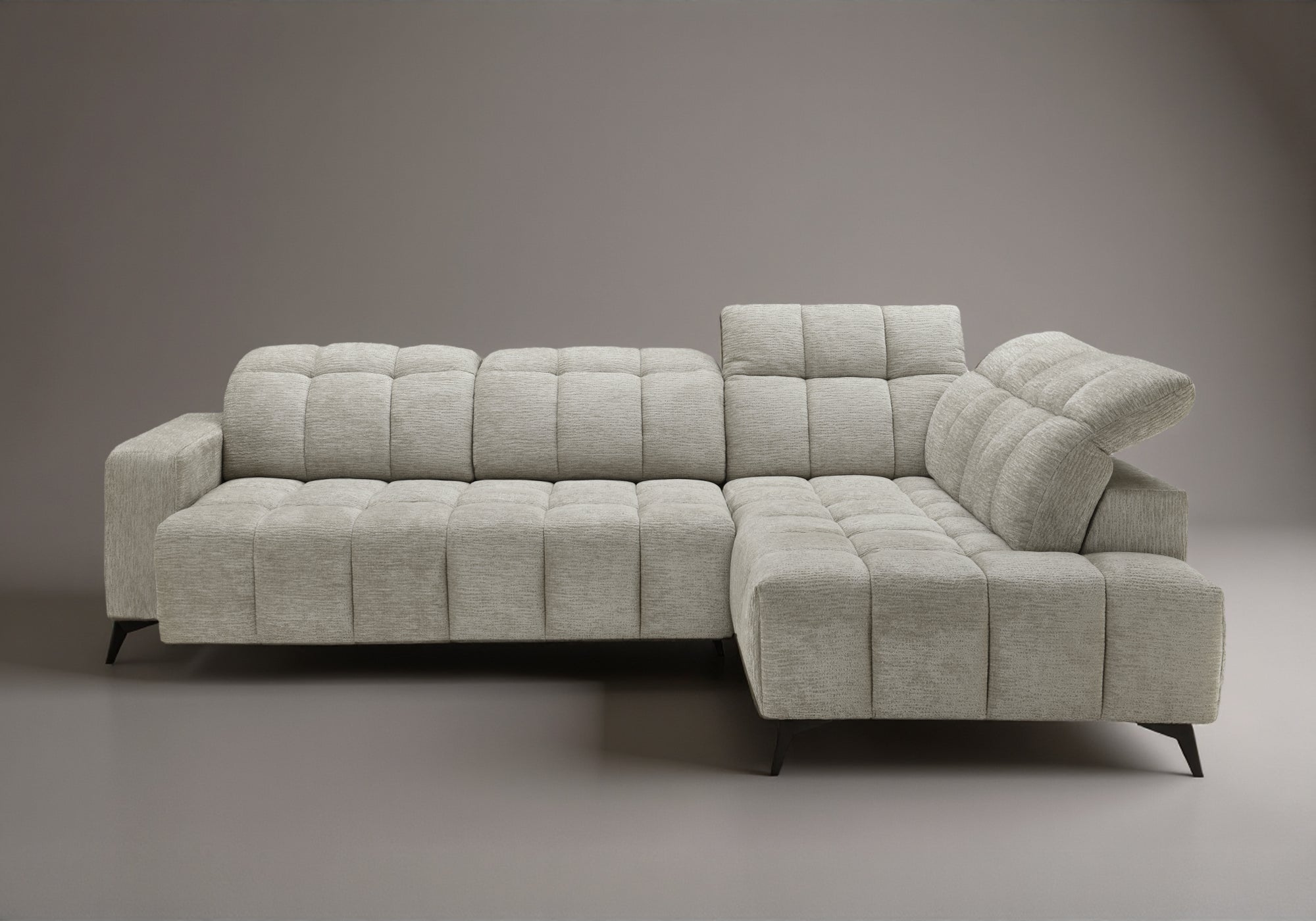 Canapé d'angle relax électrique en velours chiné beige ALVAR - Angle droit