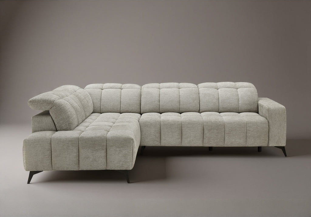 Canapé d'angle relax électrique en velours chiné beige ALVAR - Angle gauche