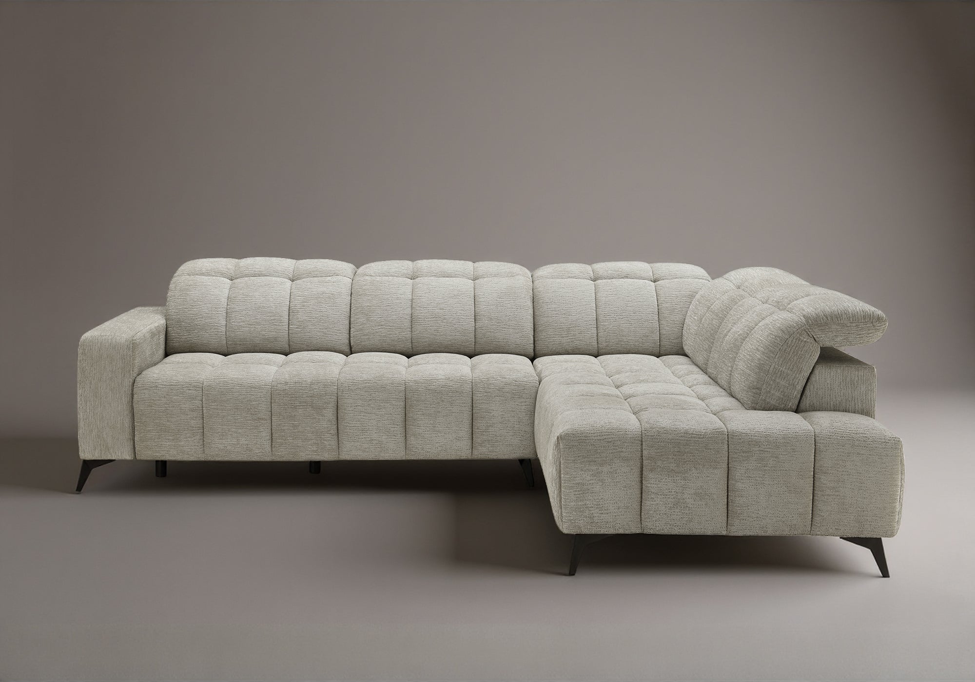 Canapé d'angle relax électrique en velours chiné beige ALVAR - Angle droit