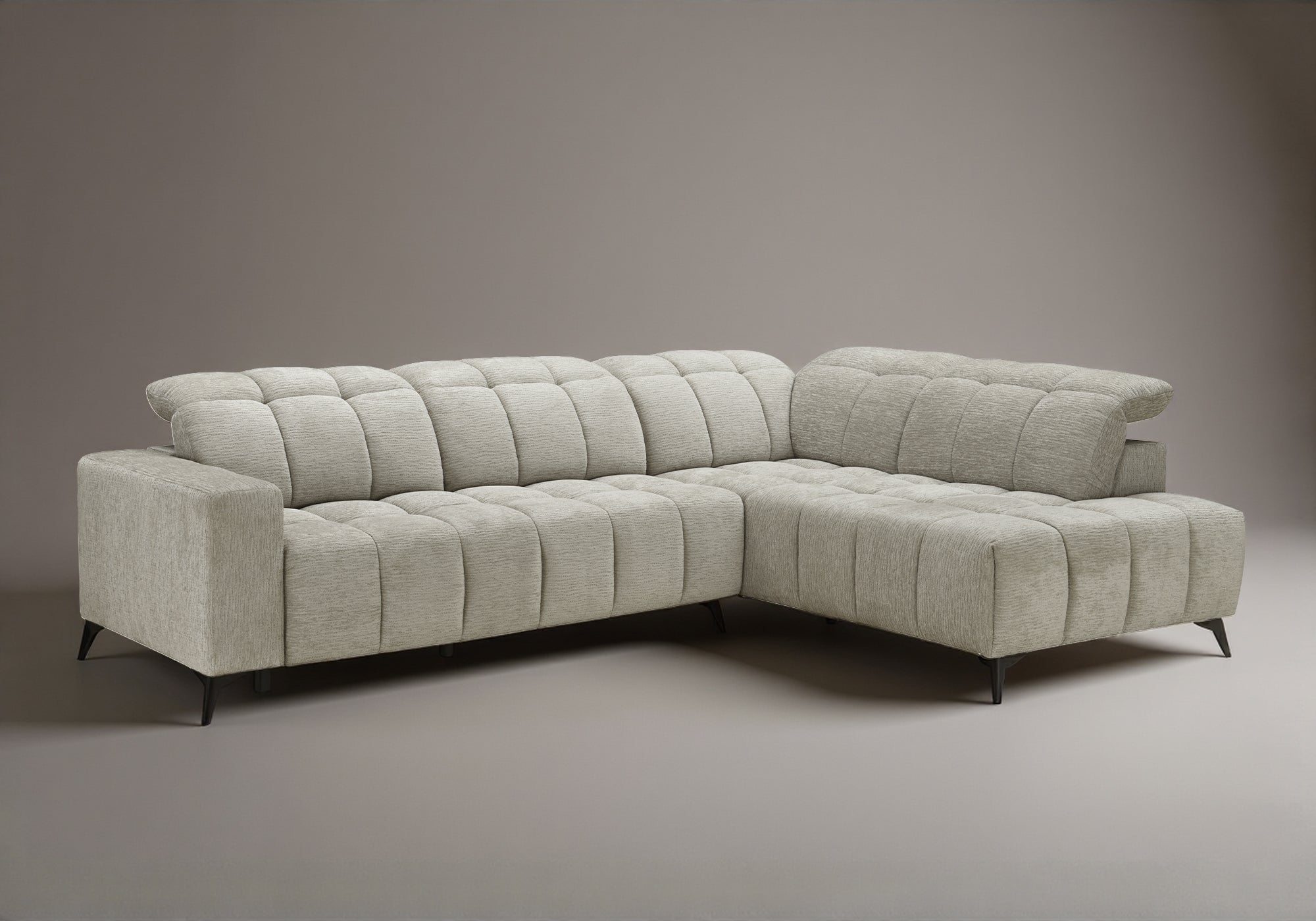 Canapé d'angle relax électrique en velours chiné beige ALVAR - Angle droit