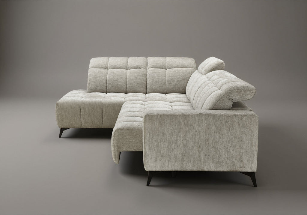 Canapé d'angle relax électrique en velours chiné beige ALVAR - Angle gauche