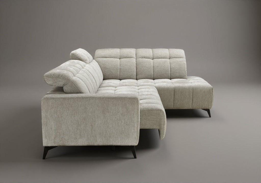 Canapé d'angle relax électrique en velours chiné beige ALVAR - Angle droit