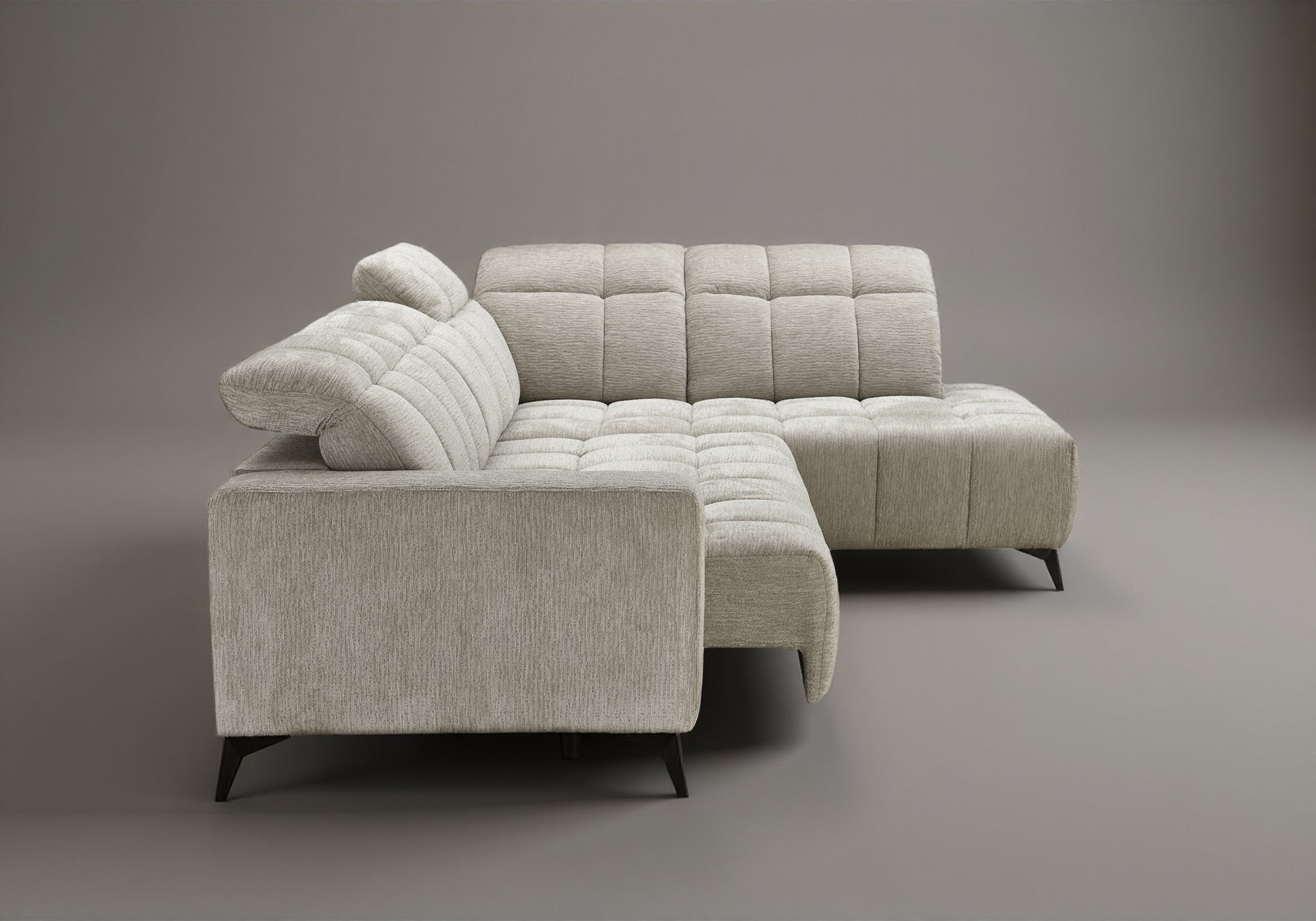 Canapé d'angle relax électrique en velours chiné beige ALVAR - Angle droit