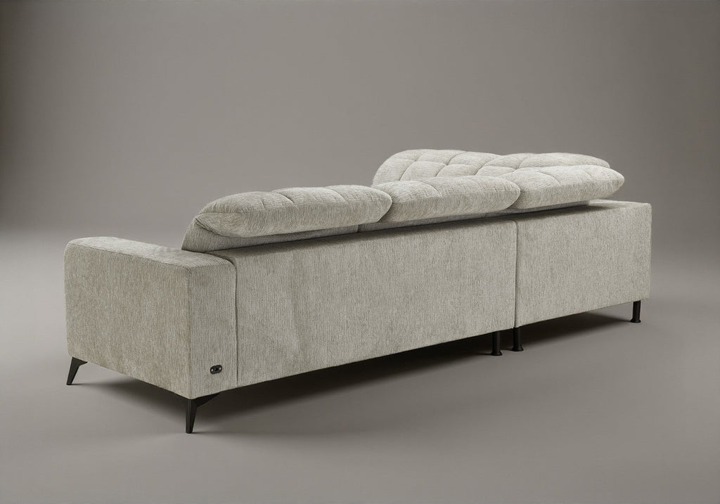 Canapé d'angle relax électrique en velours chiné beige ALVAR - Angle gauche