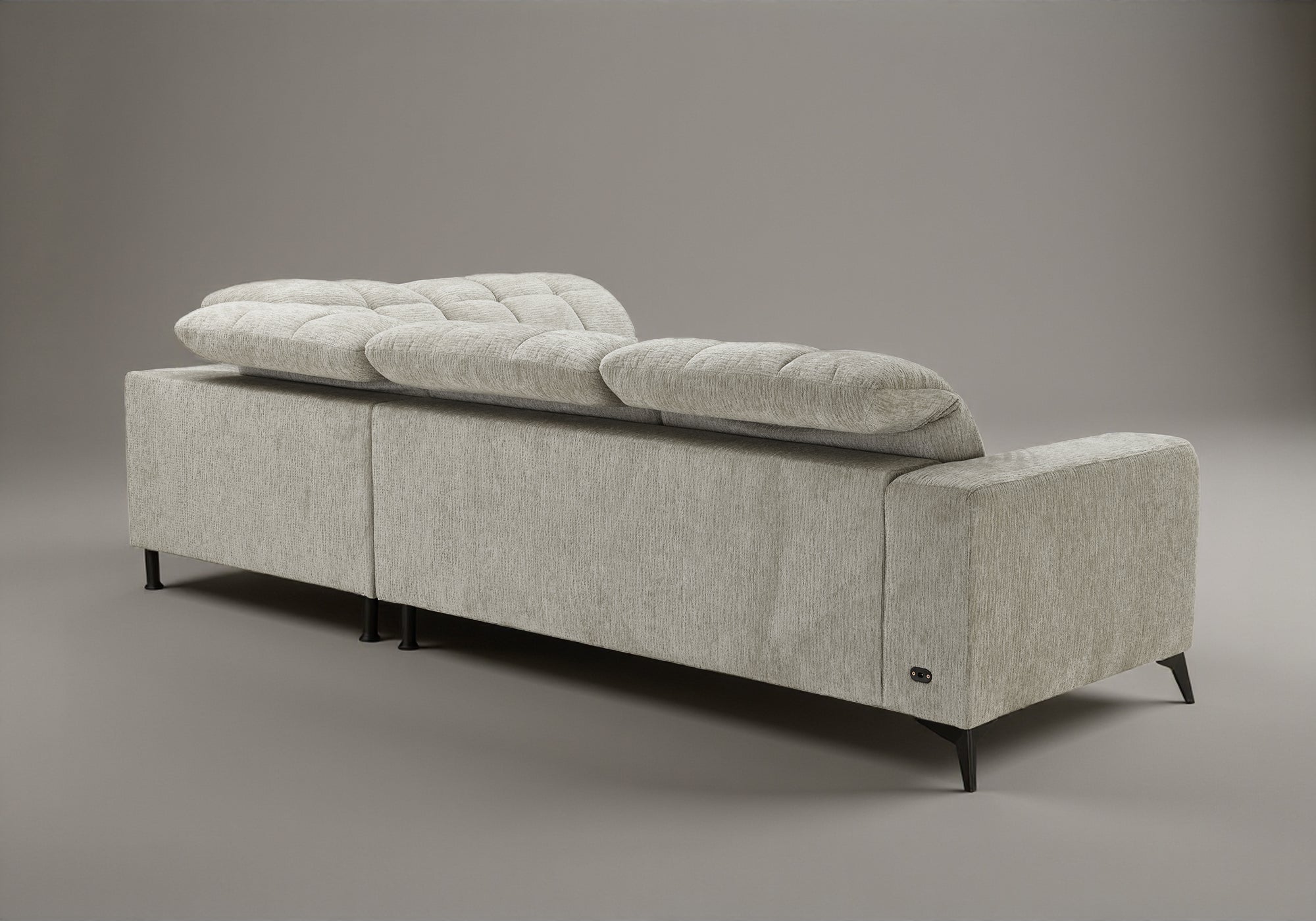 Canapé d'angle relax électrique en velours chiné beige ALVAR - Angle droit