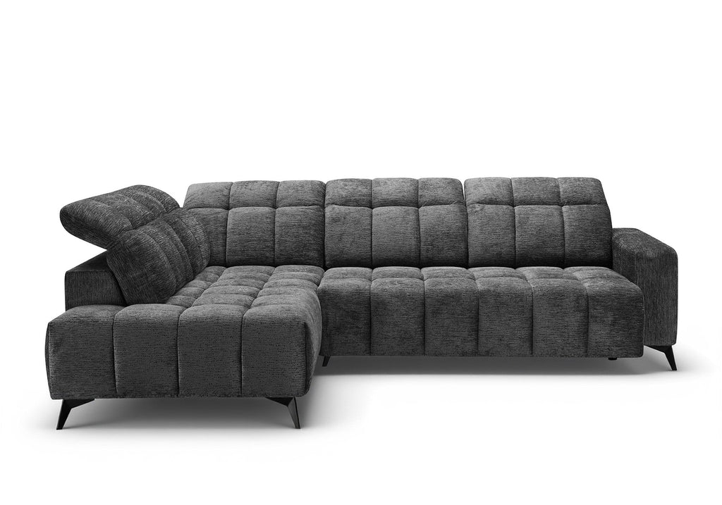 Canapé d'angle relax électrique en velours chiné gris ALVAR - Angle gauche