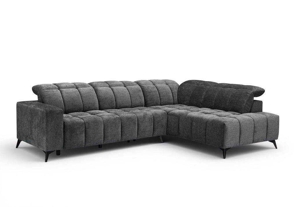 Canapé d'angle relax électrique en velours chiné gris ALVAR - Angle droit