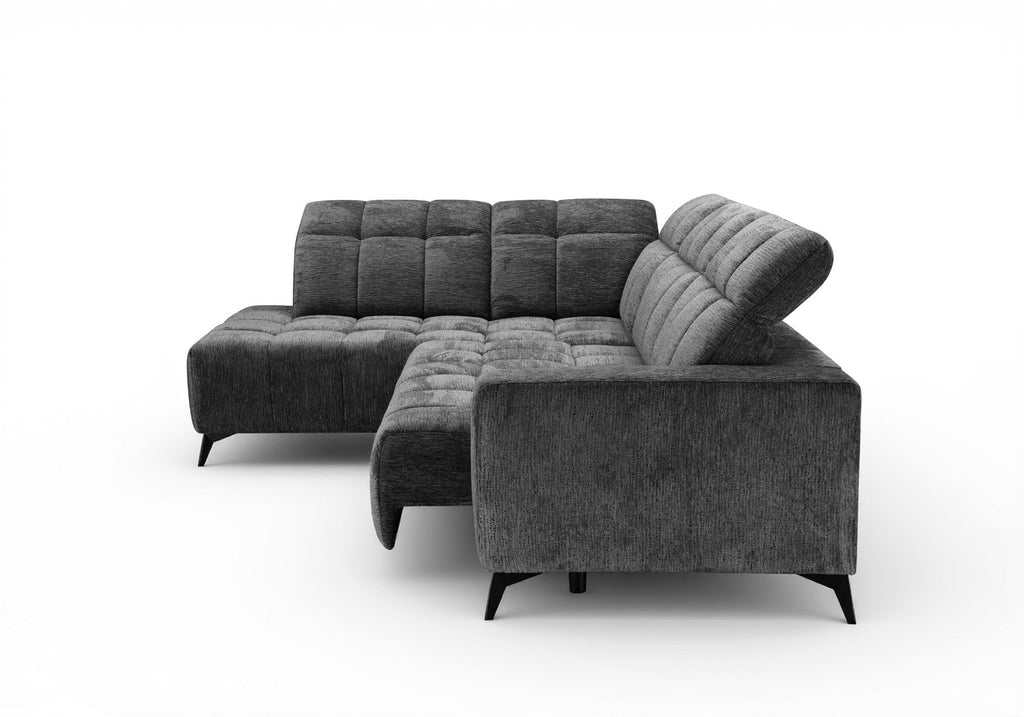 Canapé d'angle relax électrique en velours chiné gris ALVAR - Angle gauche