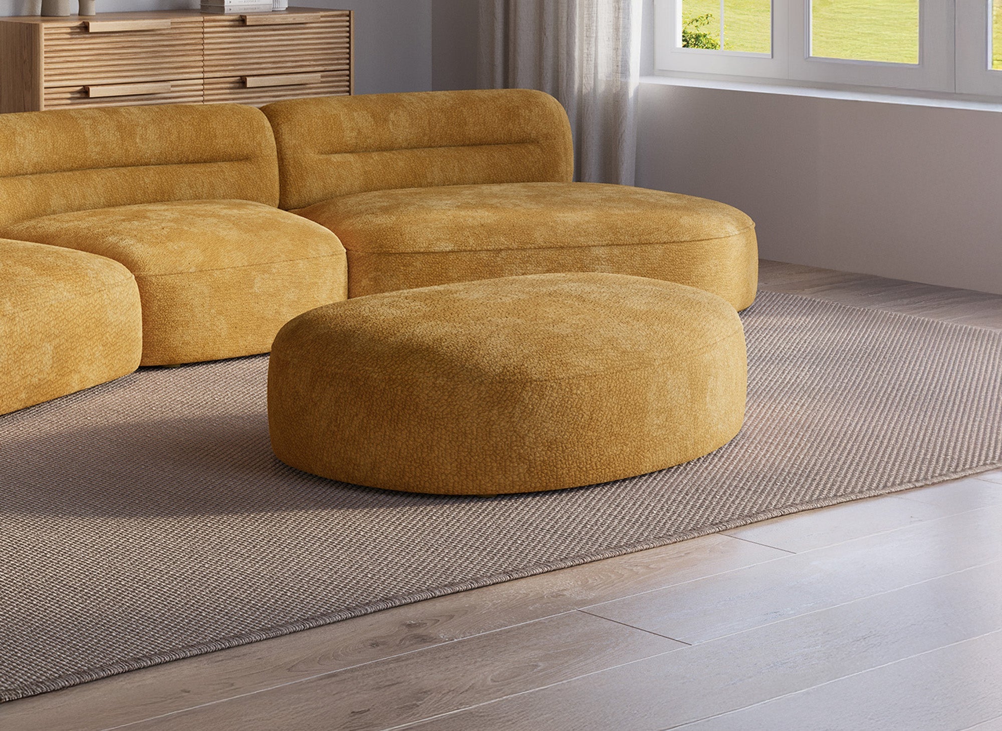 Pouf en velours tissé moutarde IMENIA