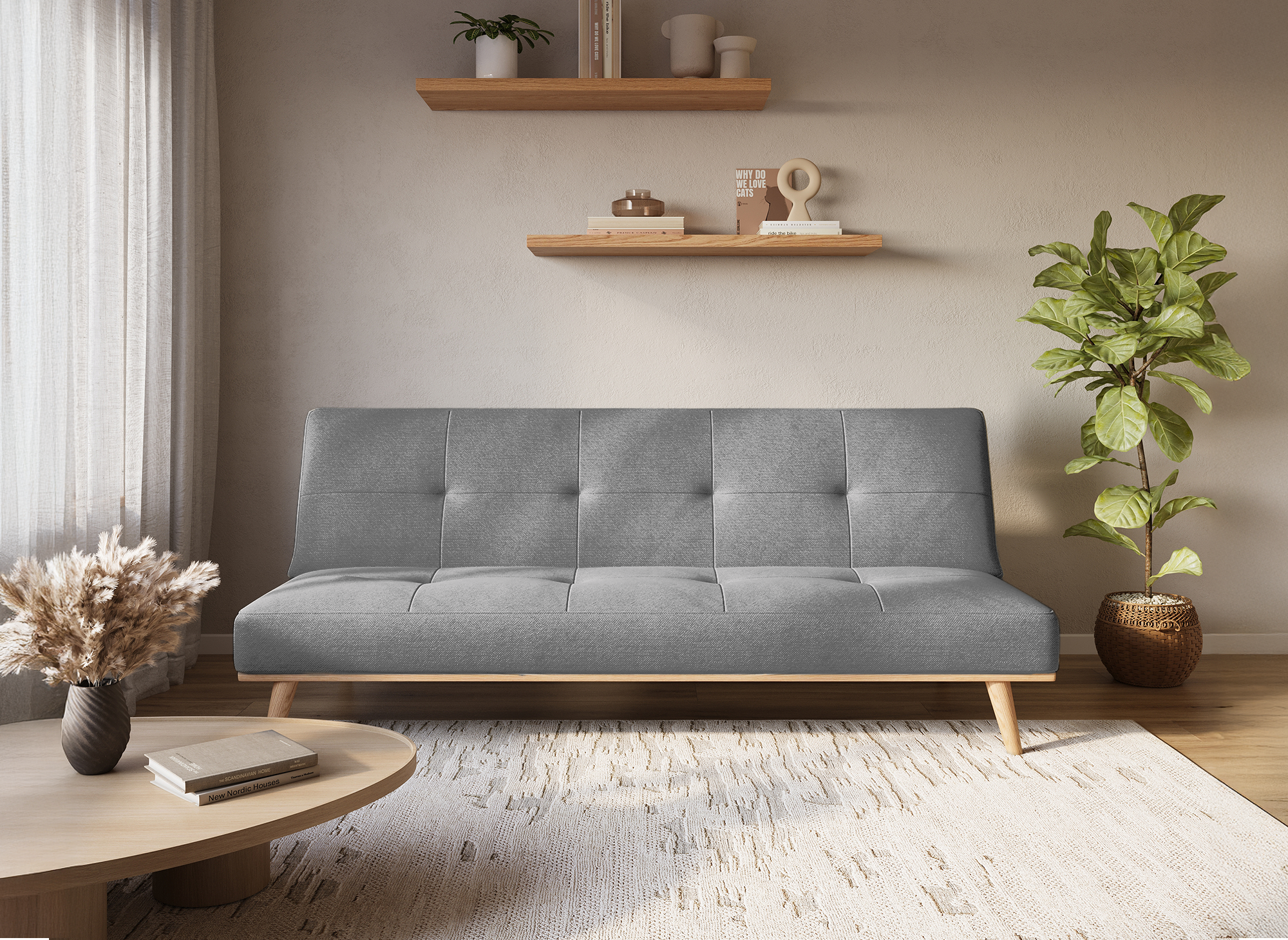 Banquette clic clac scandinave 3 places gris JESSY
