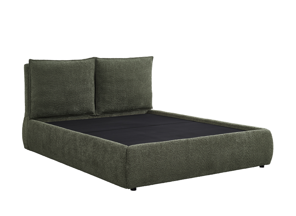 Lit coffre en tissu bouclette vert olive 180x200 cm MELY