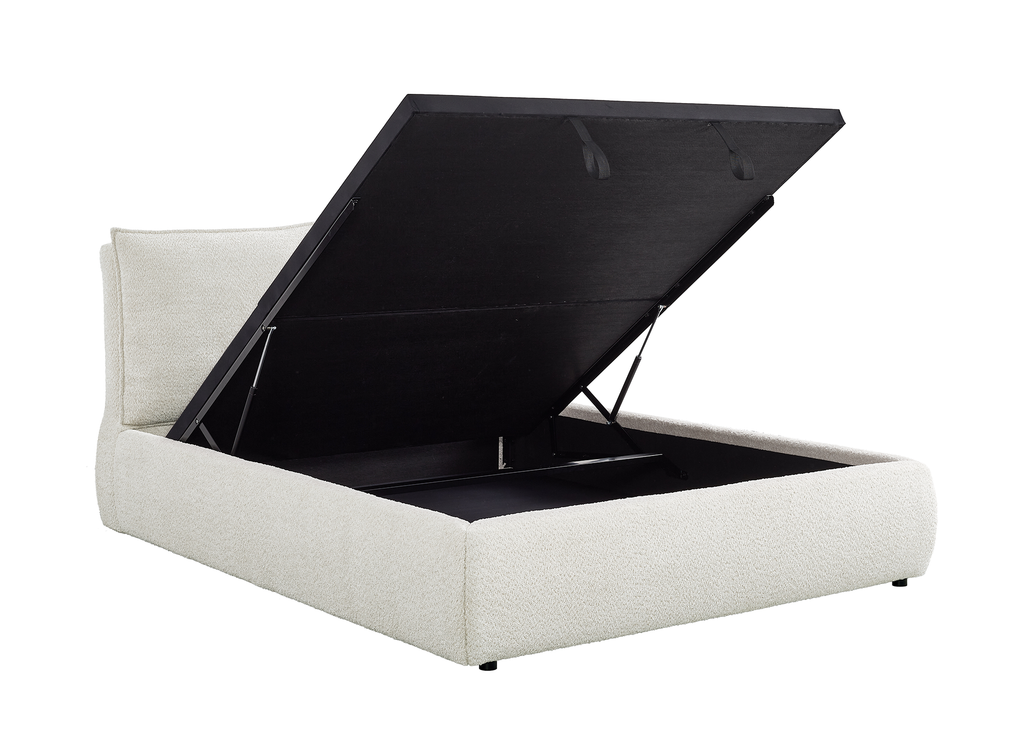 Lit coffre en tissu bouclette beige 140x190 cm MELY