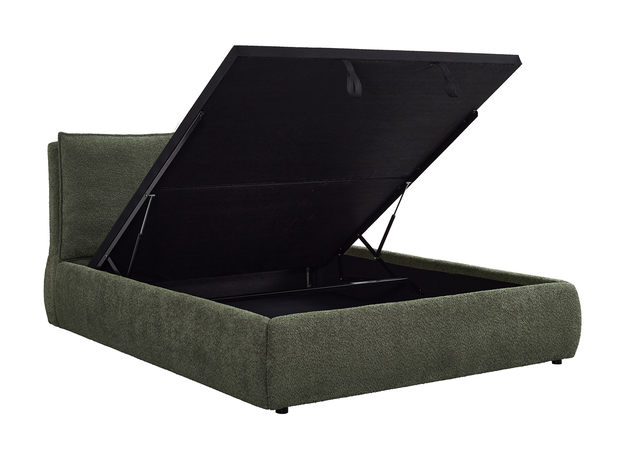 Lit coffre en tissu bouclette vert olive 140x190 cm MELY