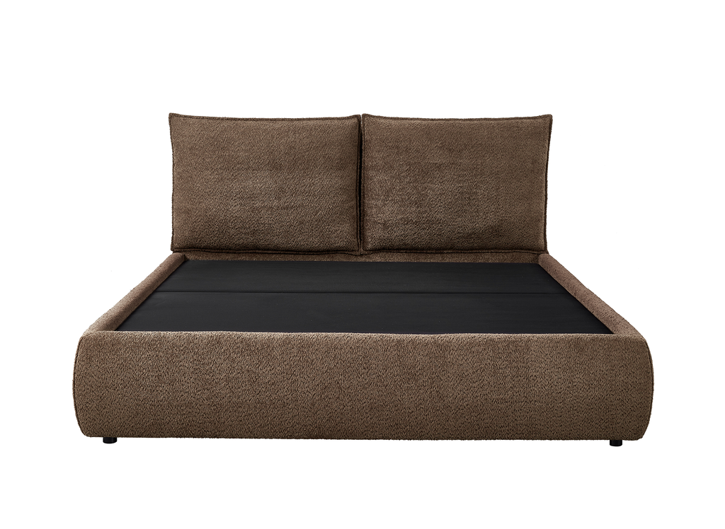 Lit coffre en tissu bouclette marron 180x200 cm MELY