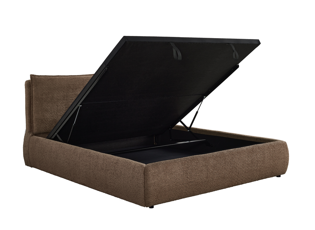 Lit coffre en tissu bouclette marron 140x190 cm MELY