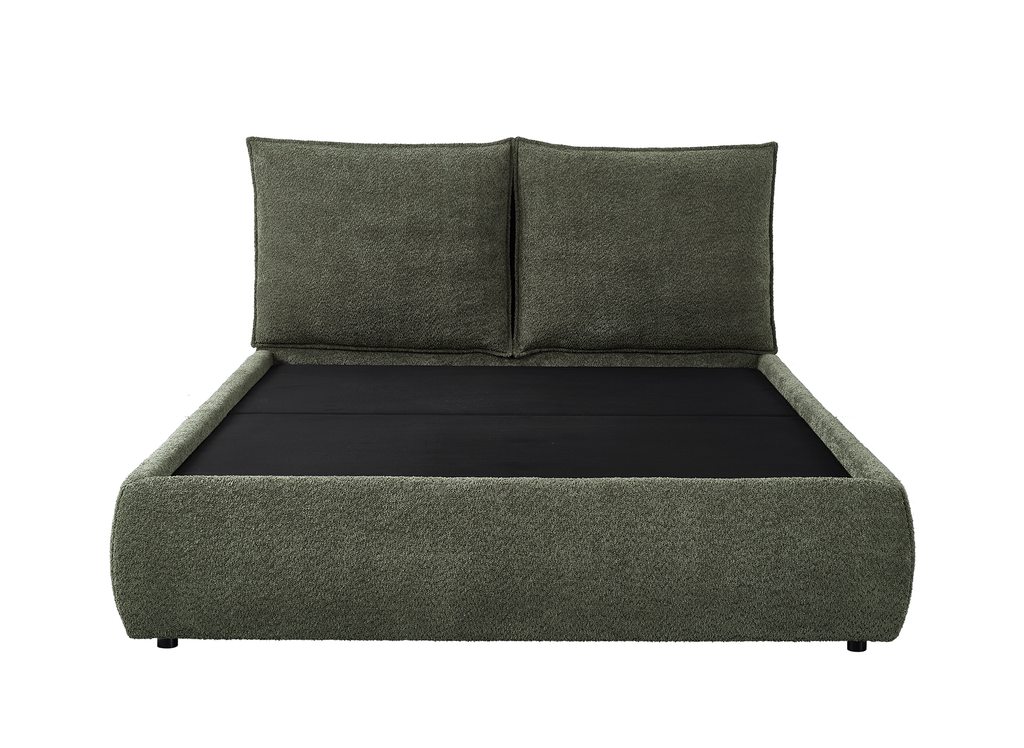 Lit coffre en tissu bouclette vert olive 160x200 cm MELY