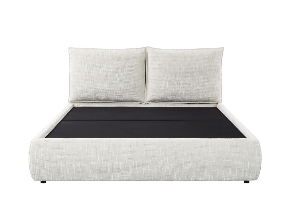 Lit coffre en velours chiné beige 140x190 cm MELY