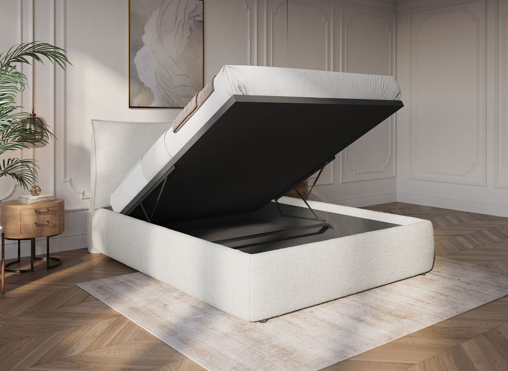 Lit coffre en velours chiné beige 160x200 cm MELY