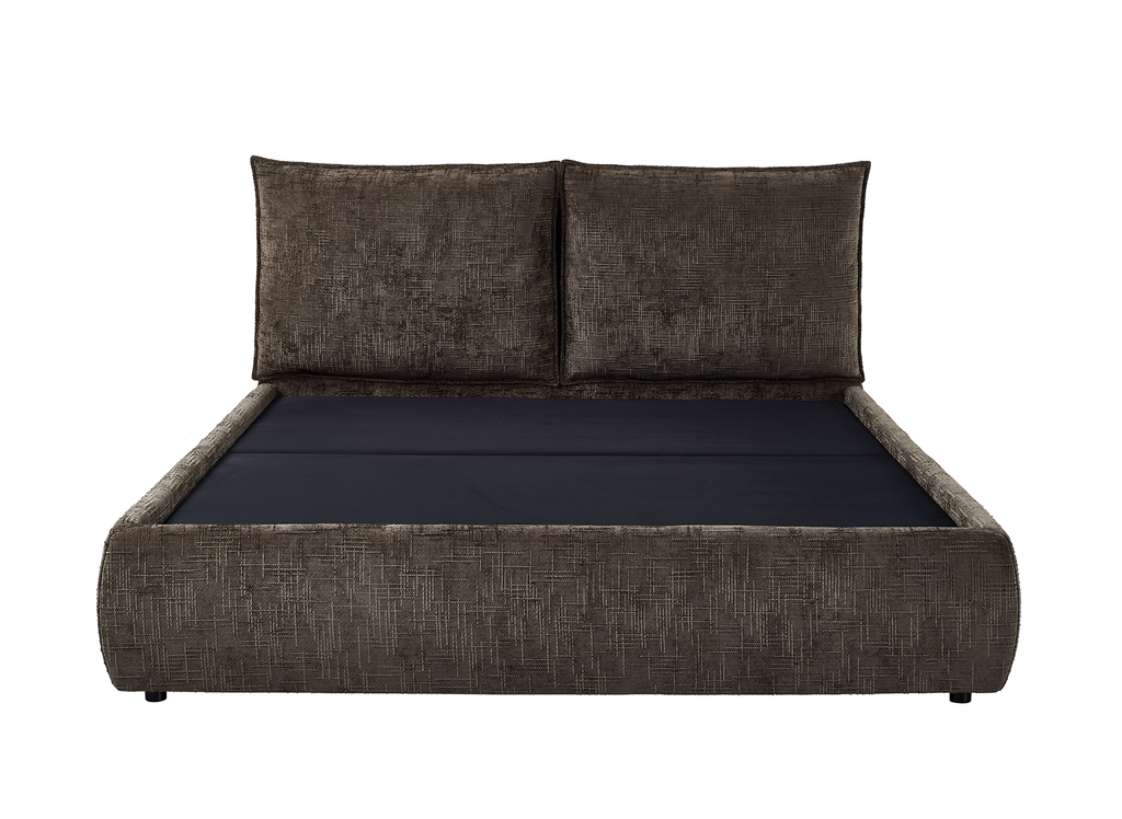 Lit coffre en velours chiné marron 140x190 cm MELY