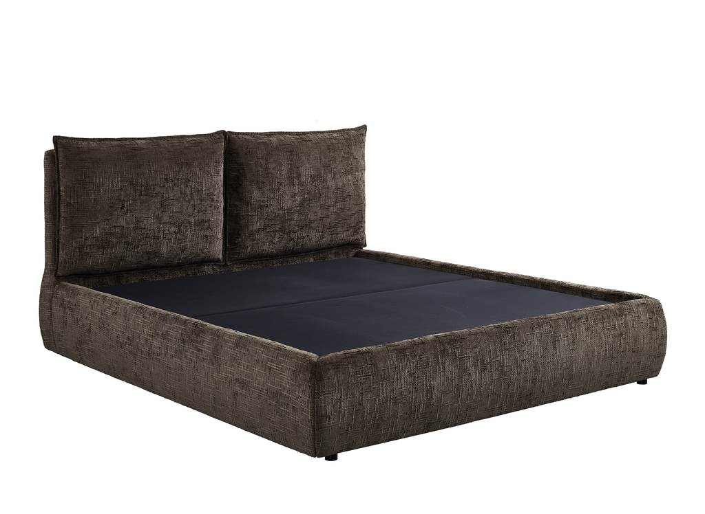 Lit coffre en velours chiné marron 140x190 cm MELY