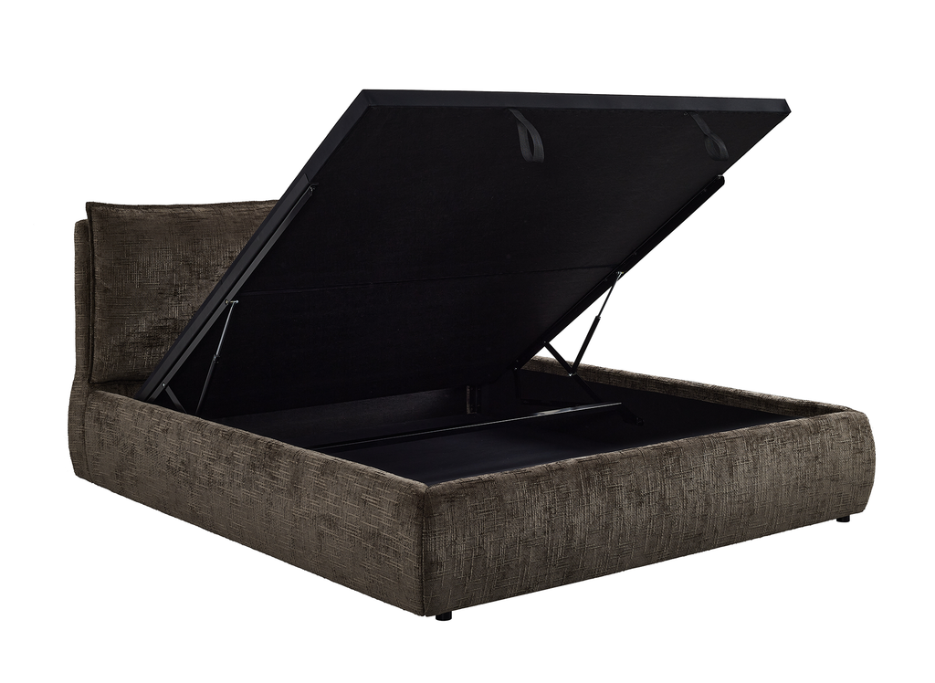 Lit coffre en velours chiné marron 180x200 cm MELY