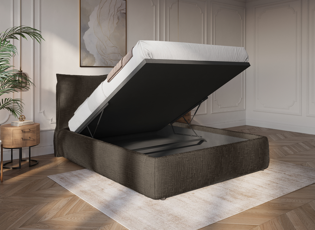 Lit coffre en velours chiné marron 180x200 cm MELY