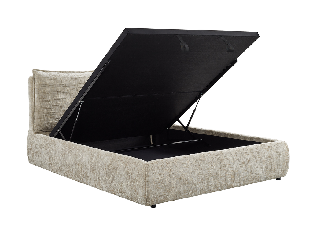 Lit coffre en velours chiné taupe 140x190 cm MELY