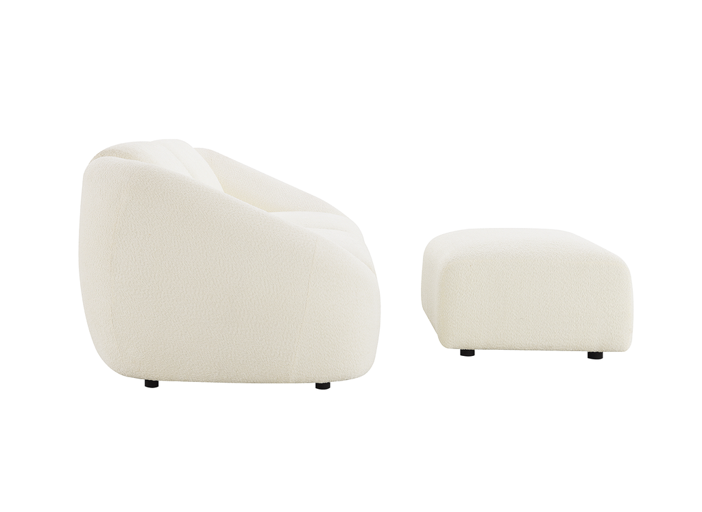 Pouf en tissu bouclette blanc écru NYLA