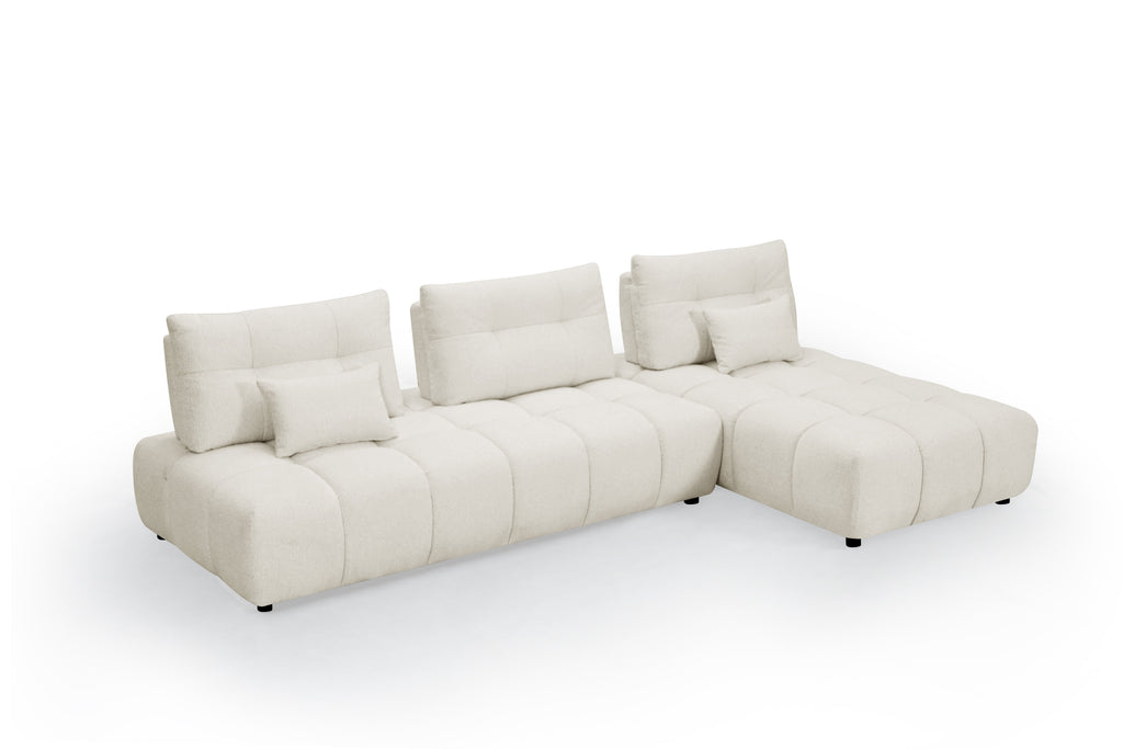 Canapé d'angle réversible en velours texturé beige ALANA