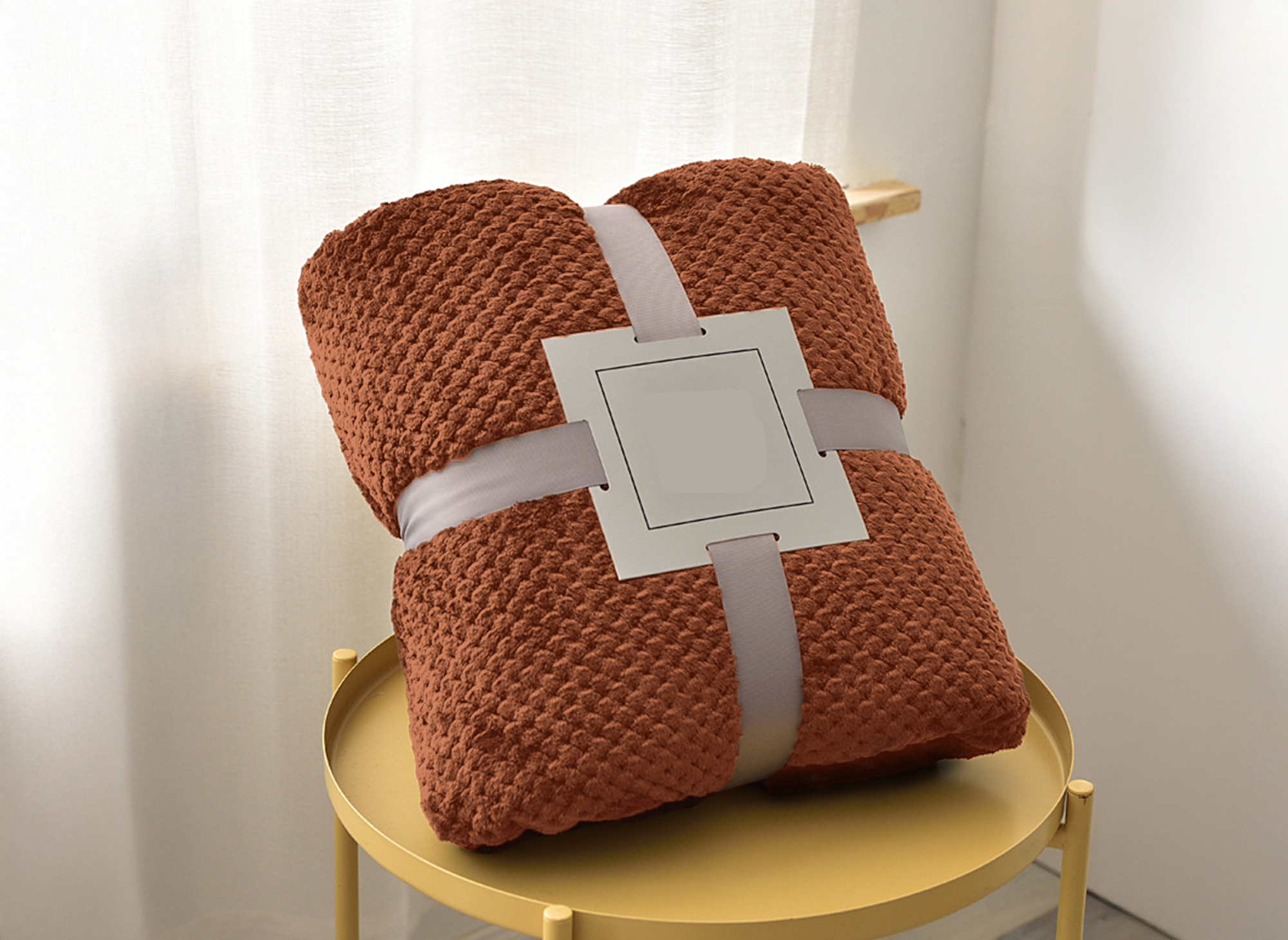 Plaid à franges en tissu effet cachemire rouille 150x200 cm OTYS