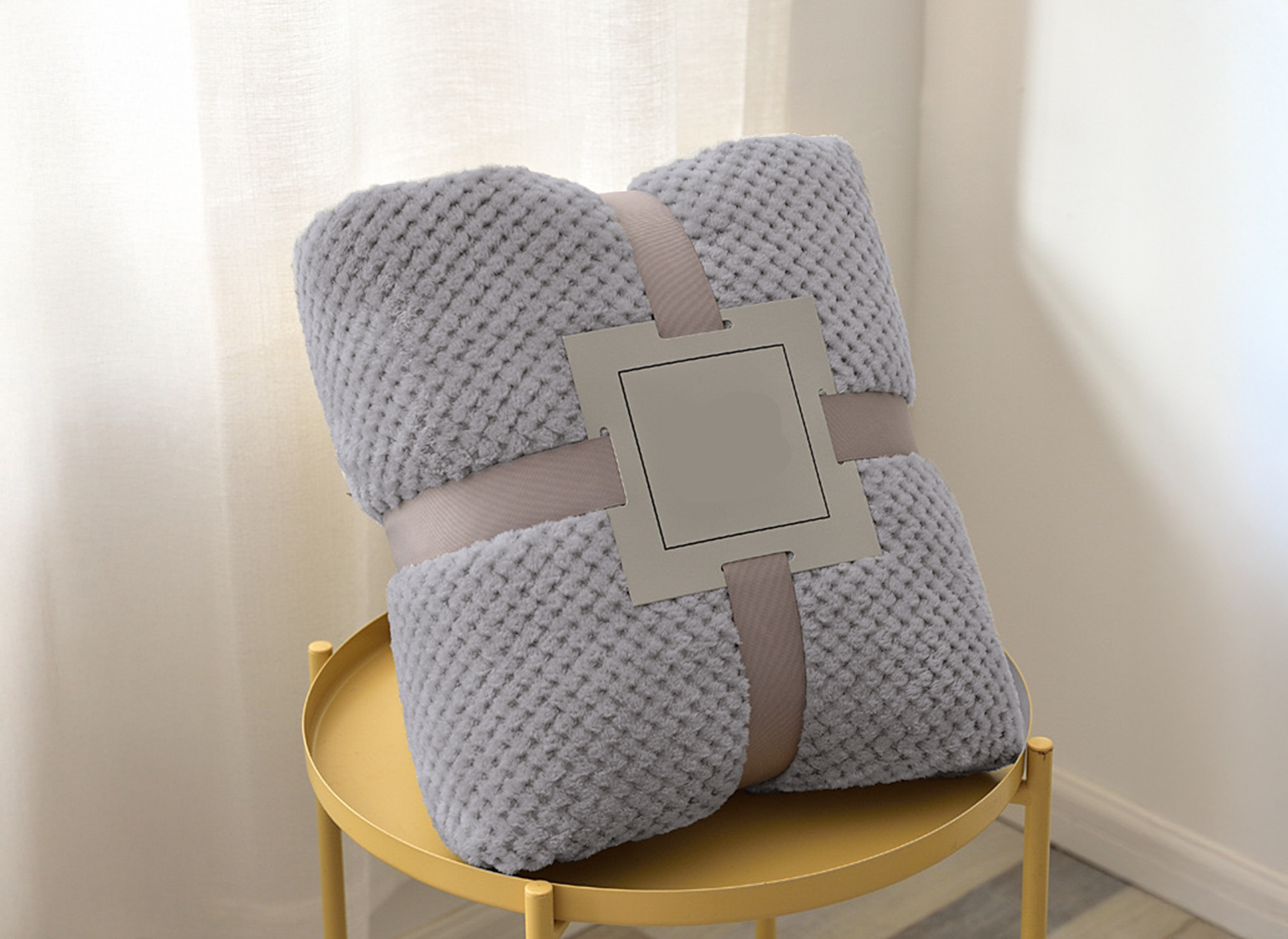 Plaid à franges en tissu effet cachemire gris clair 150x200 cm OTYS