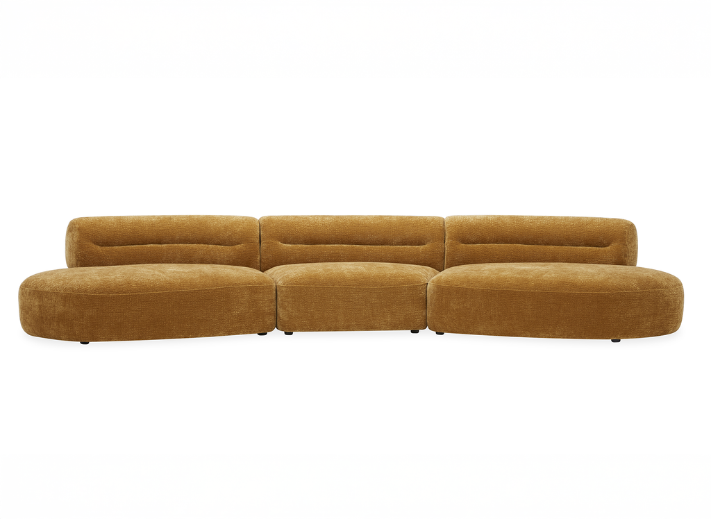 Canapé droit 5 places en velours tissé moutarde IMENIA