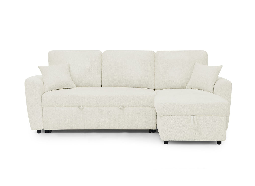 Canapé d'angle convertible et réversible avec coffre en tissu bouclette beige ADRYEN