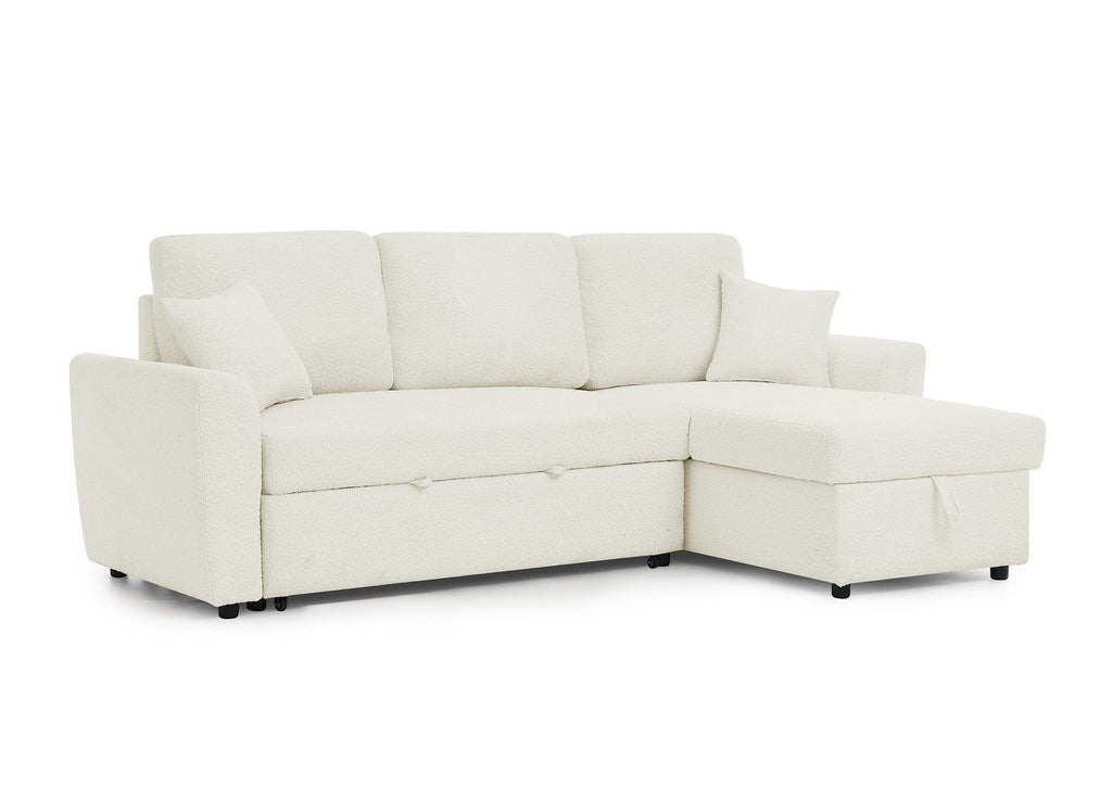 Canapé d'angle convertible et réversible avec coffre en tissu bouclette beige ADRYEN