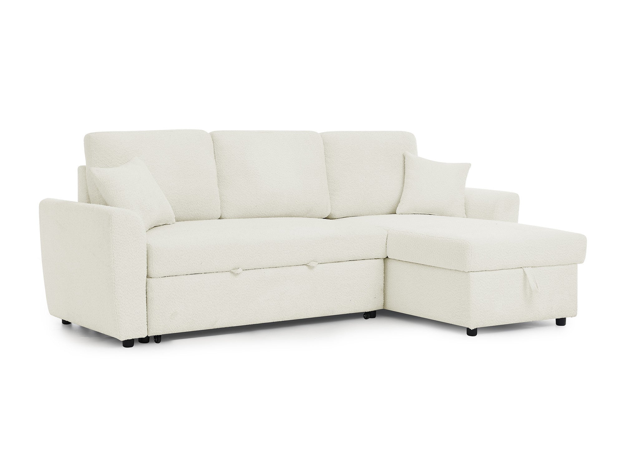 Canapé d'angle convertible et réversible avec coffre en tissu bouclette beige ADRYEN