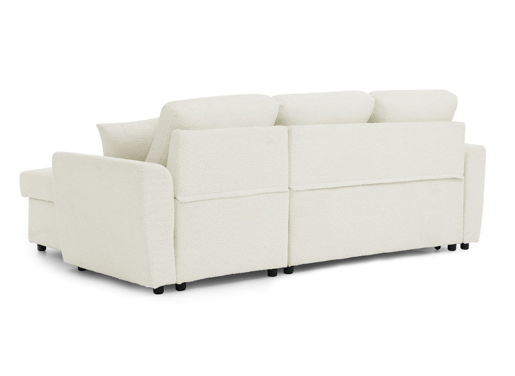 Canapé d'angle convertible et réversible avec coffre en tissu bouclette beige ADRYEN