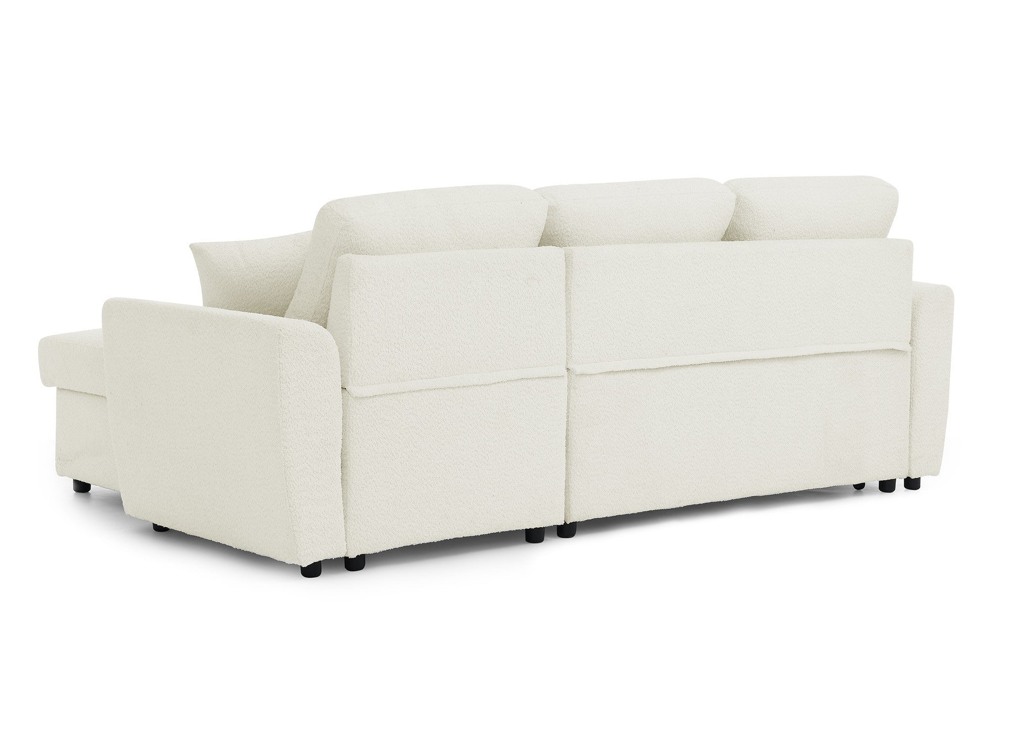 Canapé d'angle convertible et réversible avec coffre en tissu bouclette beige ADRYEN