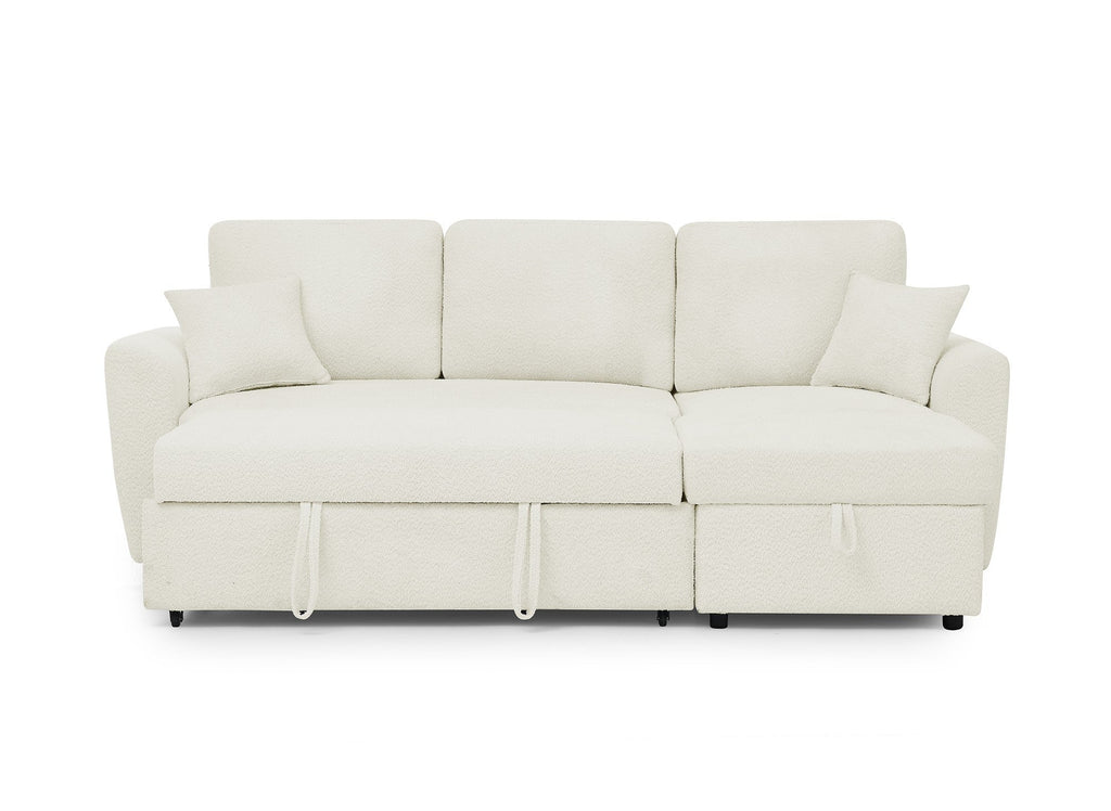 Canapé d'angle convertible et réversible avec coffre en tissu bouclette beige ADRYEN