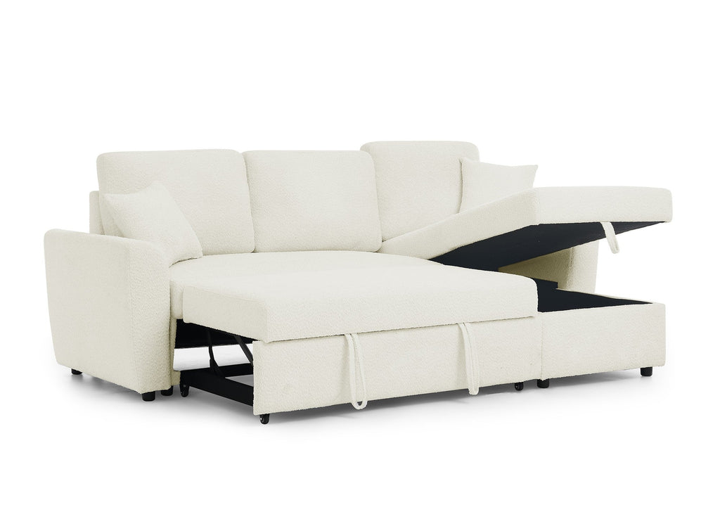 Canapé d'angle convertible et réversible avec coffre en tissu bouclette beige ADRYEN