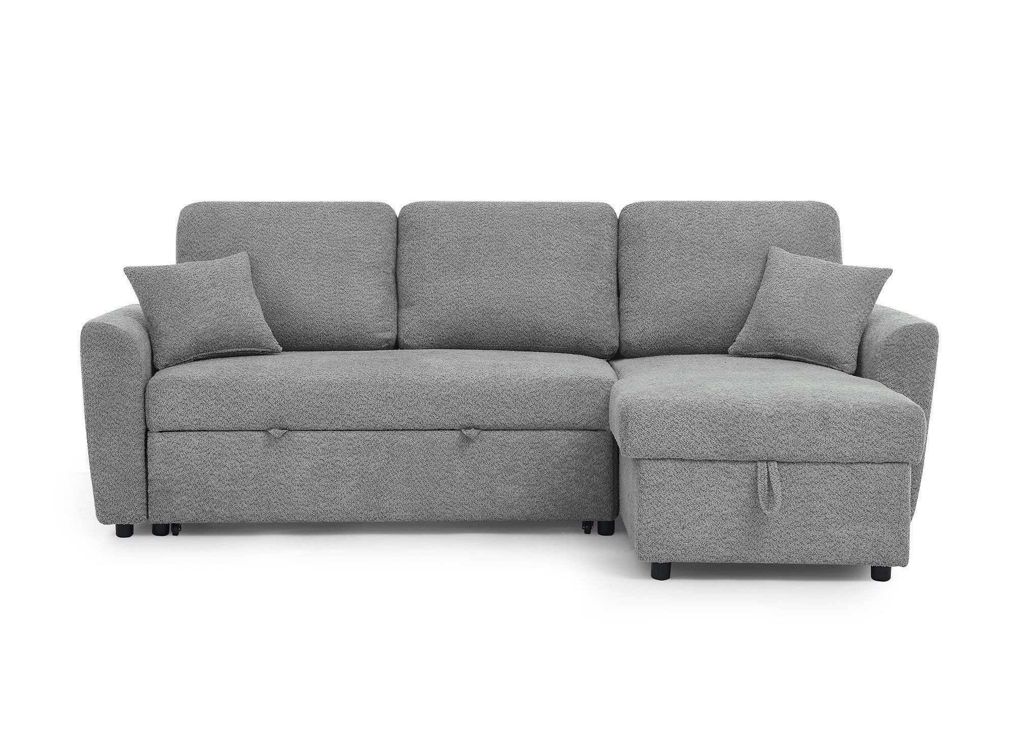 Canapé d'angle convertible et réversible avec coffre en tissu bouclette gris ADRYEN