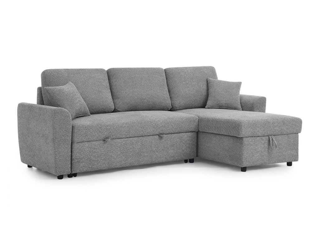 Canapé d'angle convertible et réversible avec coffre en tissu bouclette gris ADRYEN