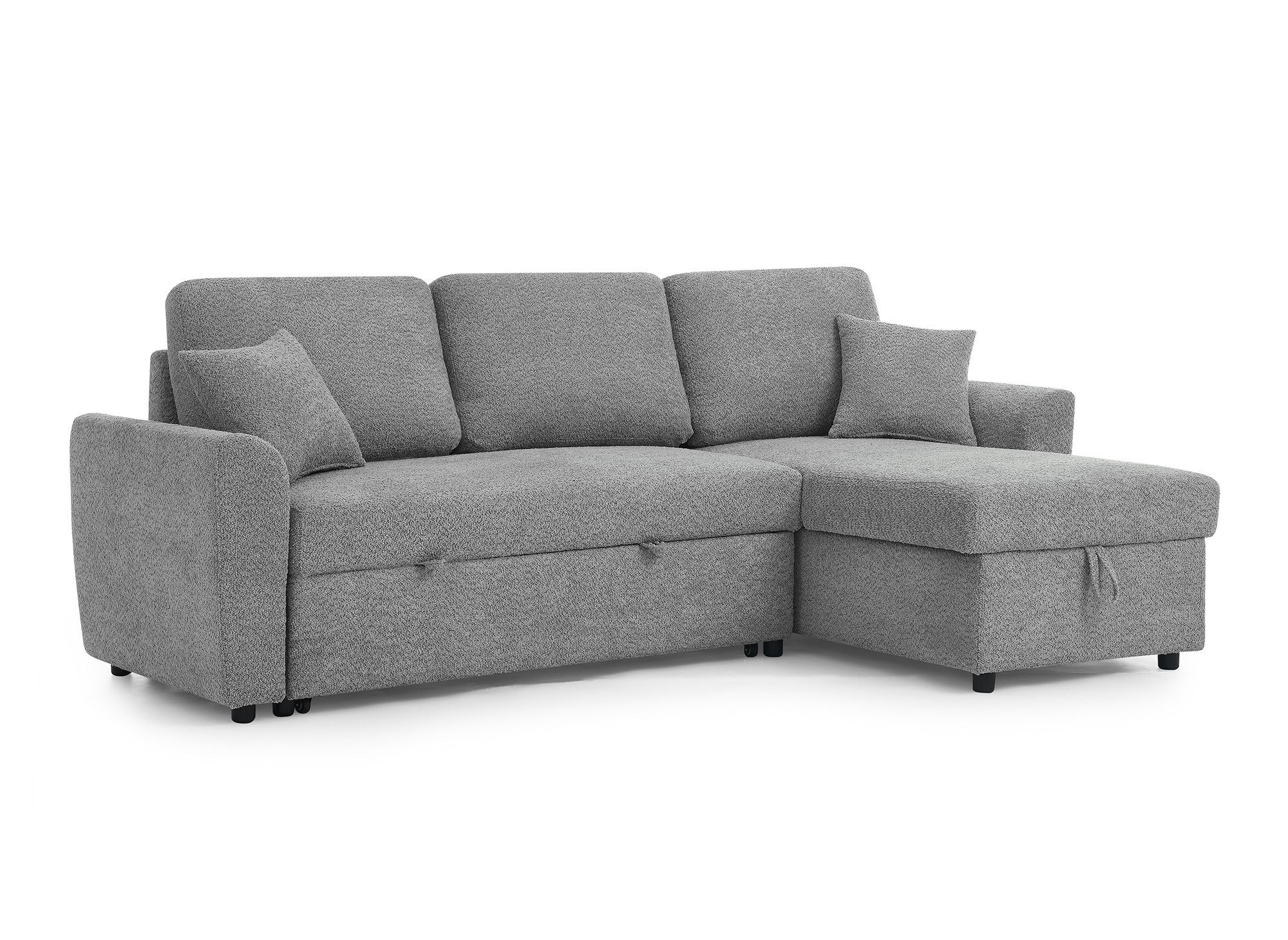 Canapé d'angle convertible et réversible avec coffre en tissu bouclette gris ADRYEN