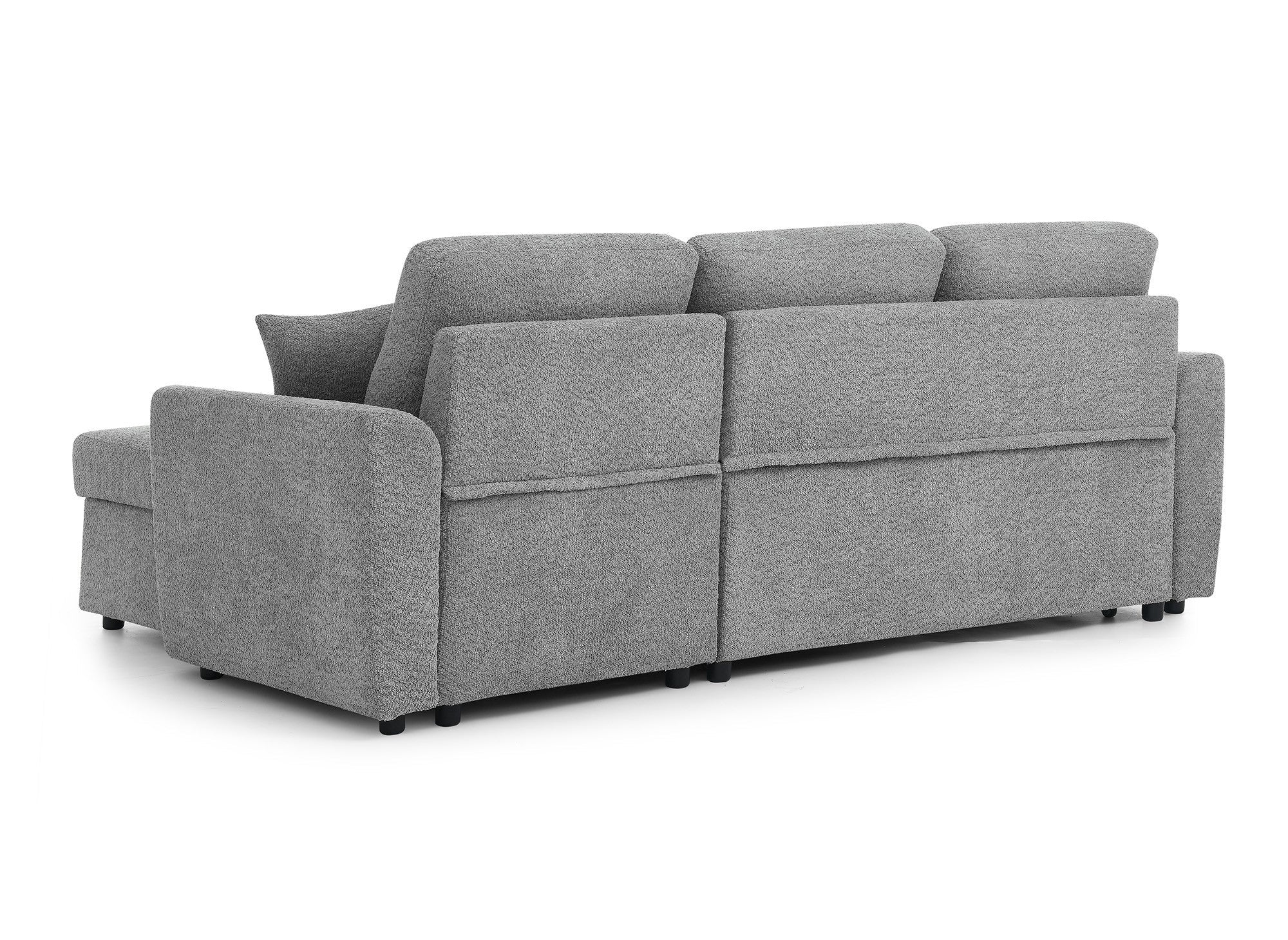 Canapé d'angle convertible et réversible avec coffre en tissu bouclette gris ADRYEN