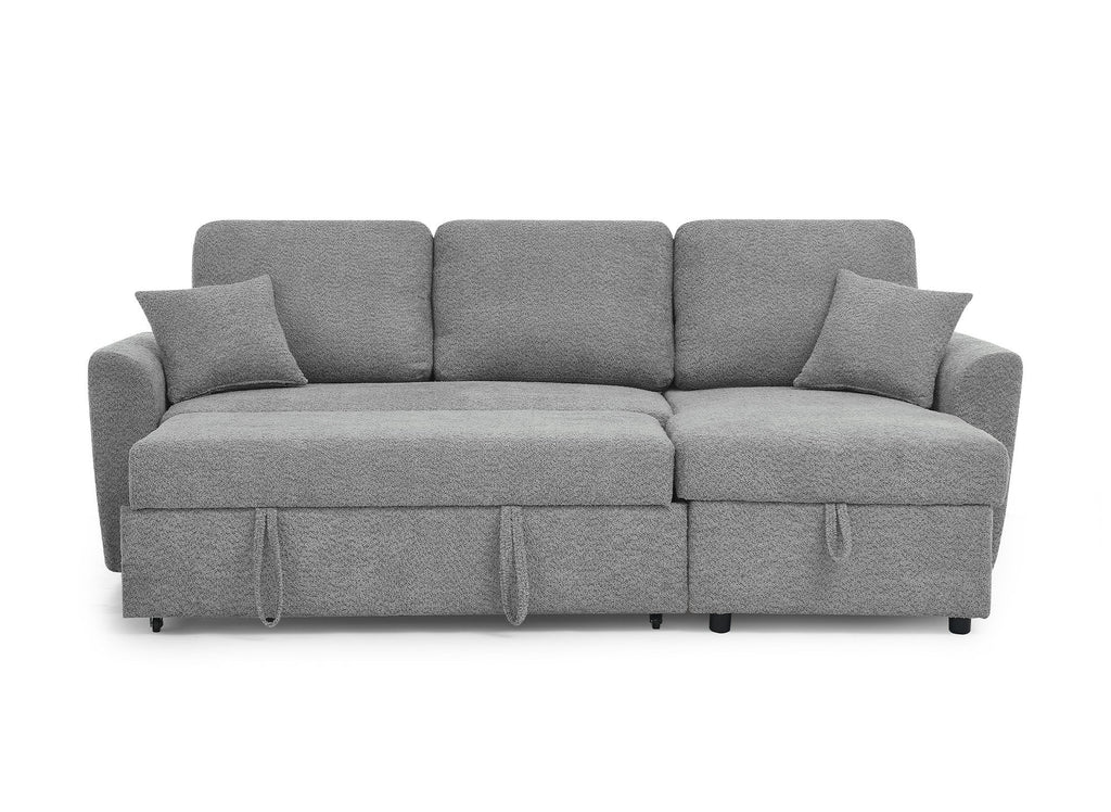 Canapé d'angle convertible et réversible avec coffre en tissu bouclette gris ADRYEN