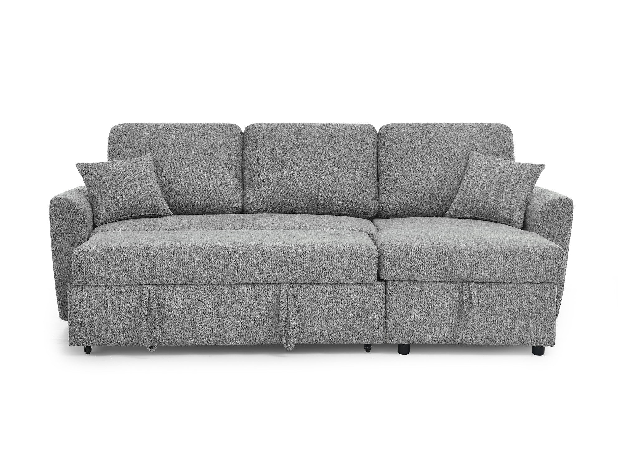 Canapé d'angle convertible et réversible avec coffre en tissu bouclette gris ADRYEN